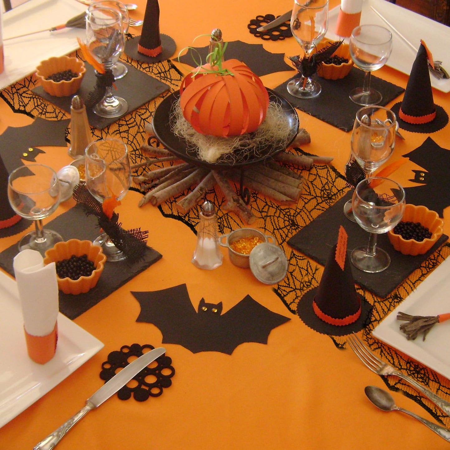 Black Lace Spider Web Table Runner - 2 Pcs, 18 X 72 Inch - Polyester Lace - Perfect for Halloween Parties & Gatherings