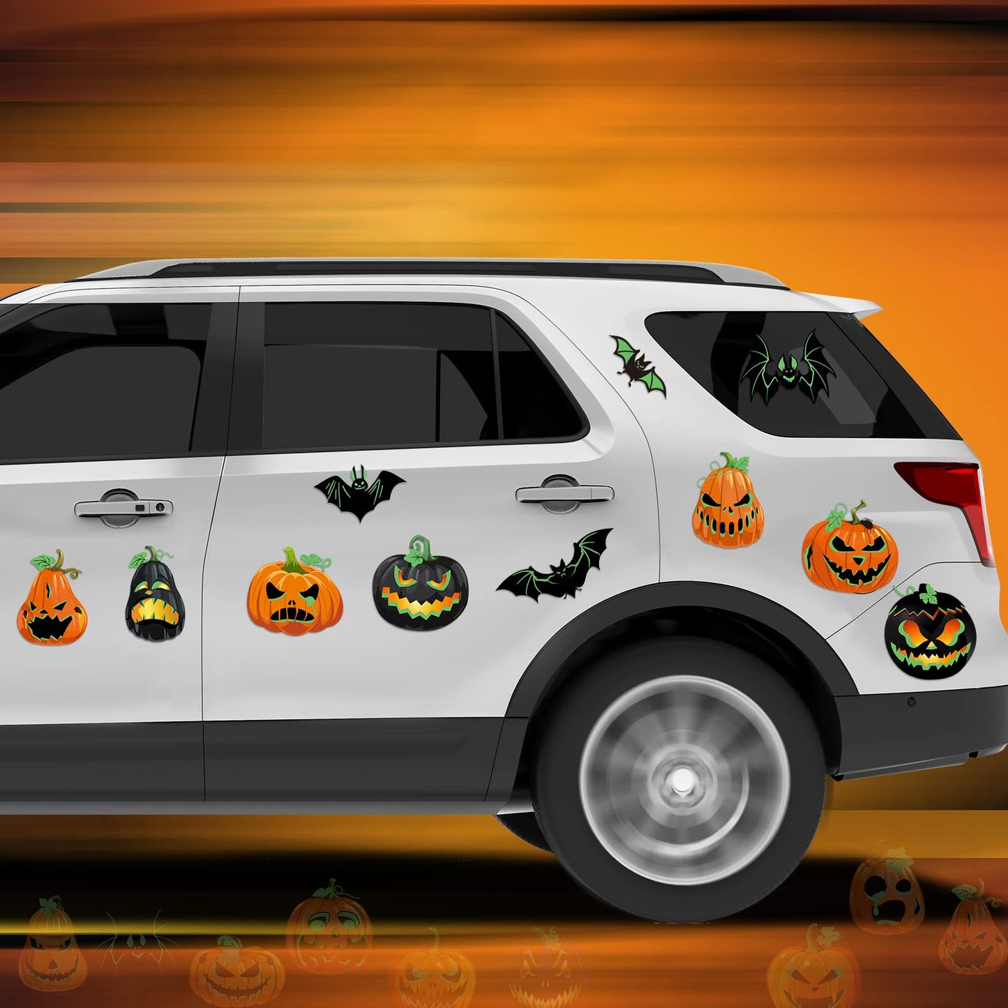 18 Pieces Halloween Magnets Decoration Glow Halloween Car Magnet Stickers Luminous Pumpkin Bat Automotive Magnetic Decorations for Halloween Party Refrigerator Door Mailbox Decor