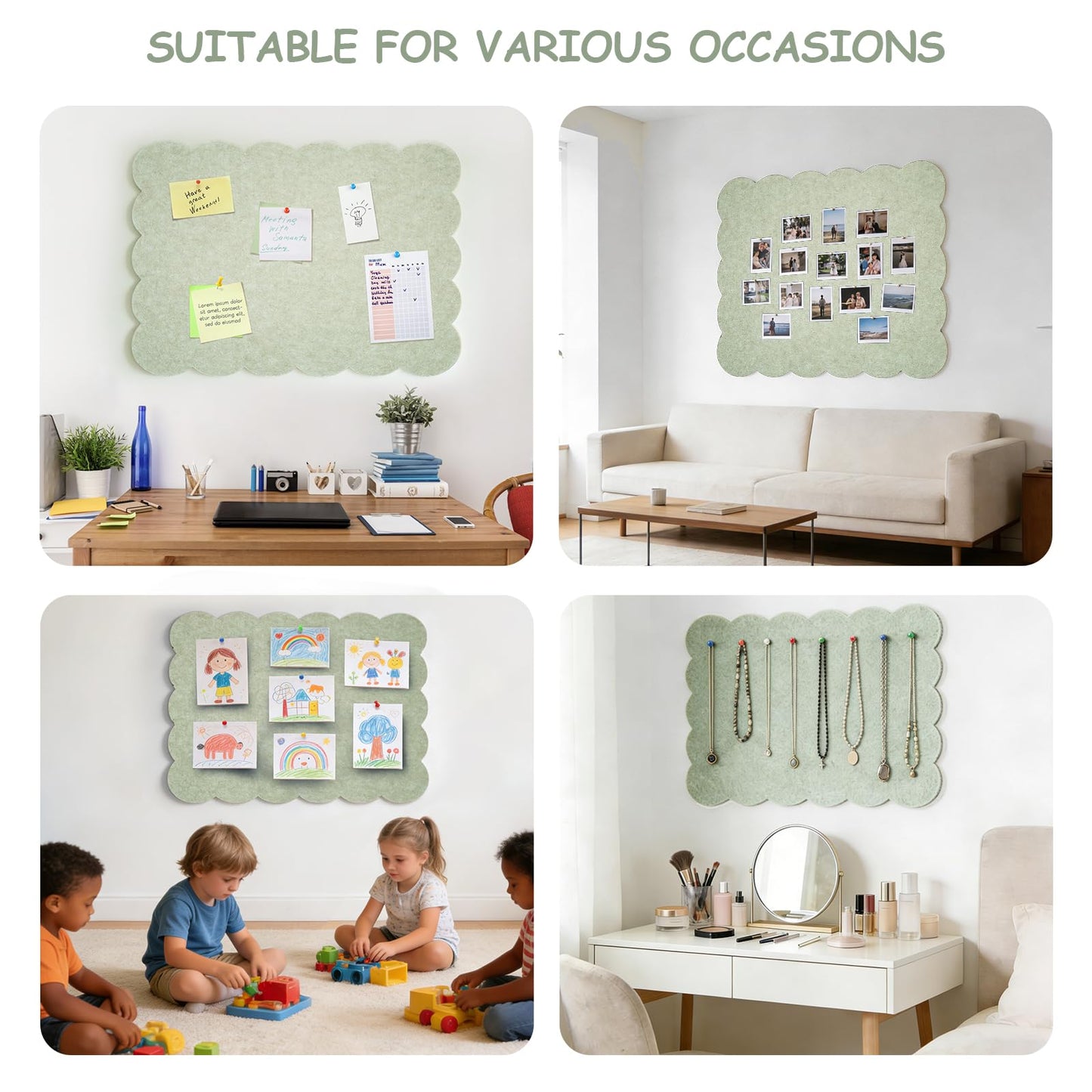Felt Bulletin Board 36" x 24" Cork Board Alternative,Decorative Felt Pin Board Foldable Cork Boards for Walls Self-Adhesive Cork Board for Home Office Classroom Pin Board (Sage Green)