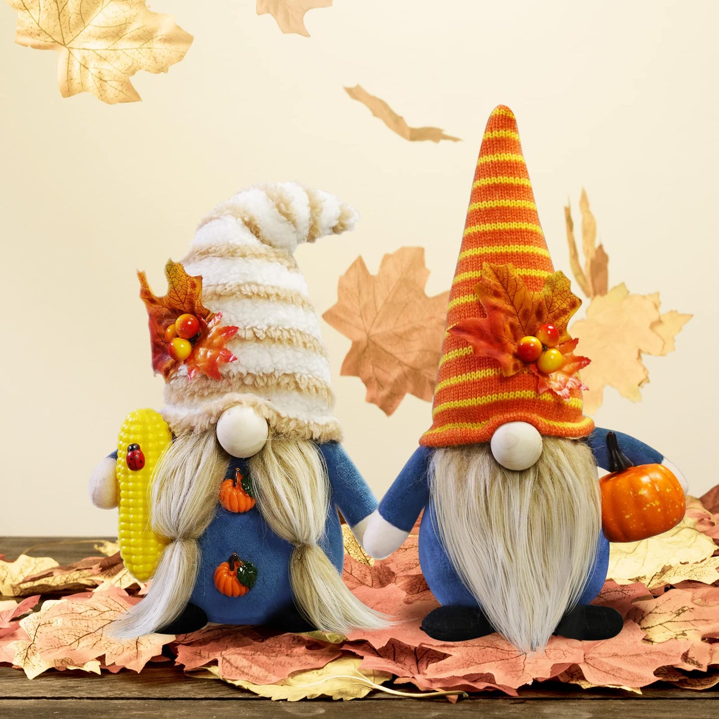 CRCZK Thanksgiving Gnome Decorations for Home, 2Pack Handmade Thanksgiving Gnome Plush Decor Swedish Gnomes Ornaments with Pumpkin Corn Maple Leaves Fall Gifts Autumn Holiday Home Kitchen Decorations
