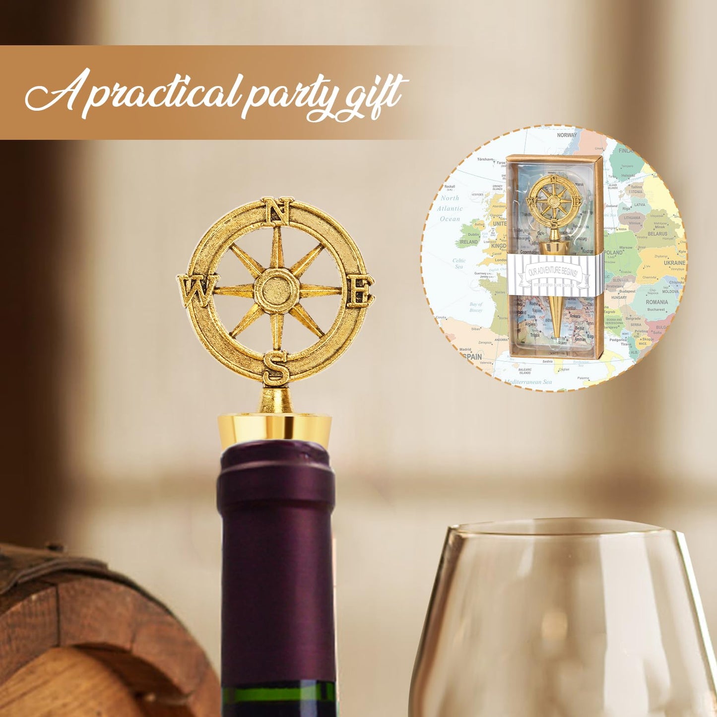 30Pack Rudder Wine Bottle Stoppers - Anchor-Designed Reusable Wine Savers, Elegant Decoration for Wine Lovers & Sailors, Perfect for Home, Yacht Party, Restaurants, Preserve Freshness (Gold)