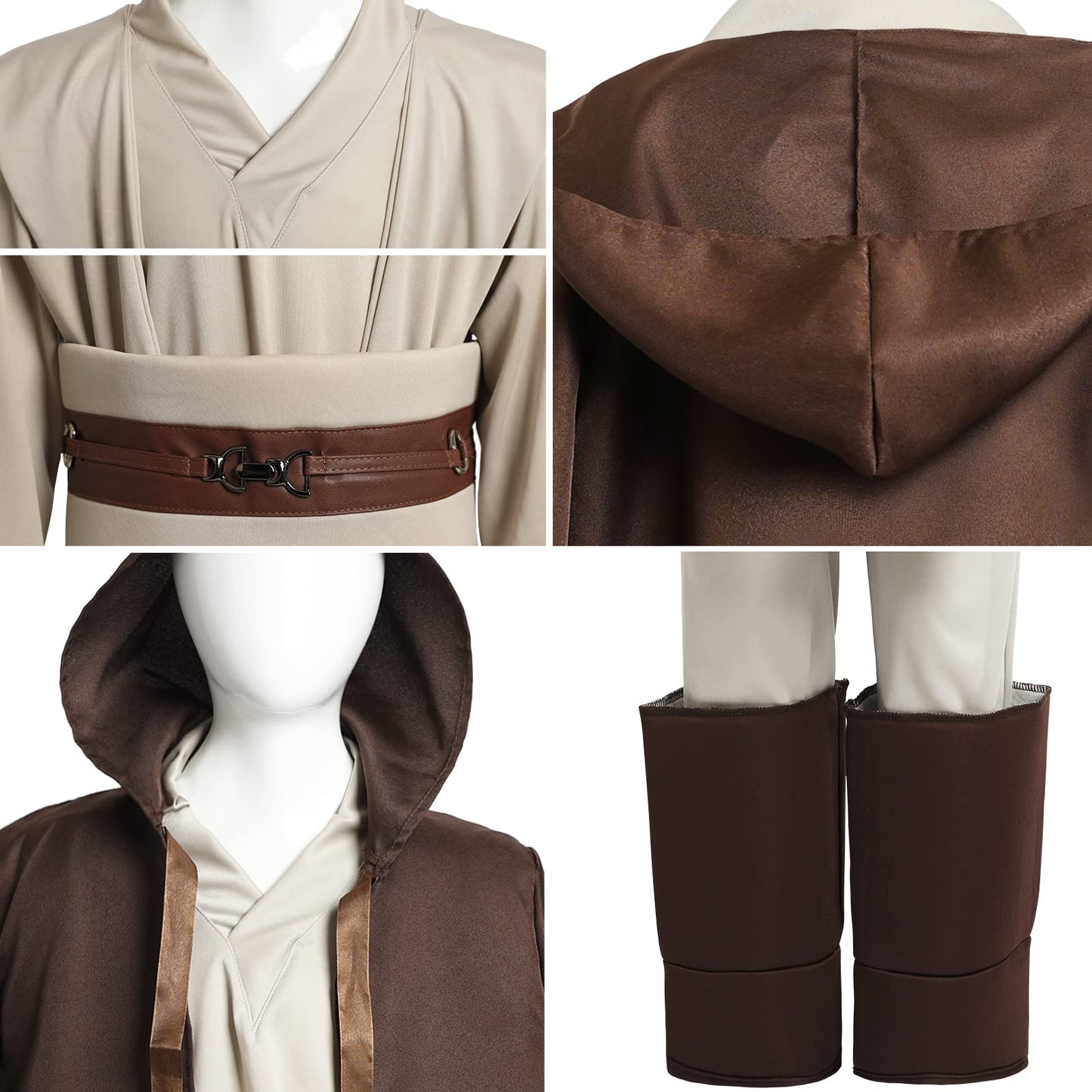 Kuberas Kids Costume Tunic Hooded Robe Pants Belt Shoes Cover Lightsaber Halloween Cosplay Outfit Boys 3-12 Years