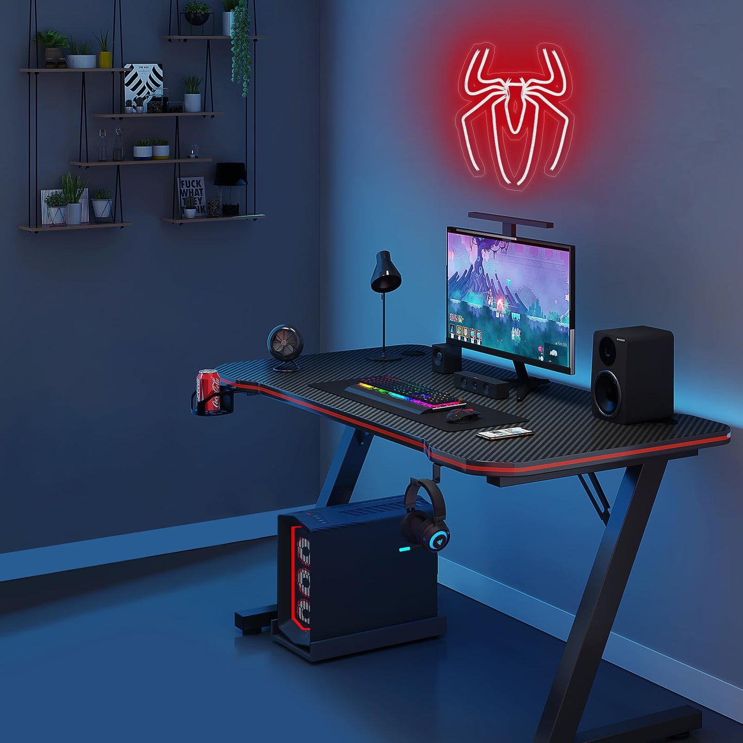Spider Neon Sign Lamp - 10 Level Dimmable Spider Wall Decor Night Light with USB Power for Boys Room, Bedroom, Gaming Room, Anime Neon Sign, Happy Birthday Gift for Kids and Boyfriend