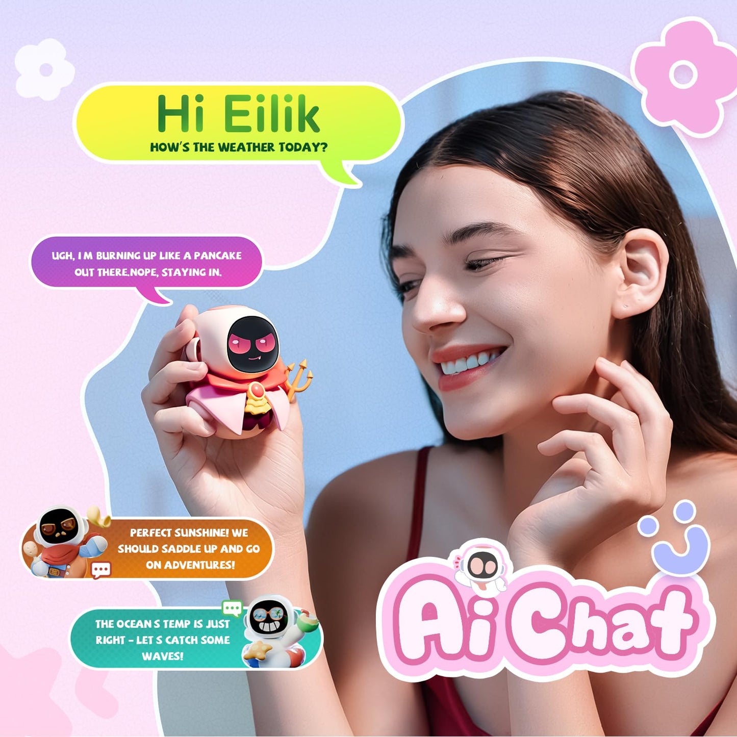 ENERGIZE LAB Eiliko Coral Pink - Your Tiny AI Charm Robot That Matches Every Daily Outfit, Fun Electronic Pendant Toys, for Couples and Best Friends.