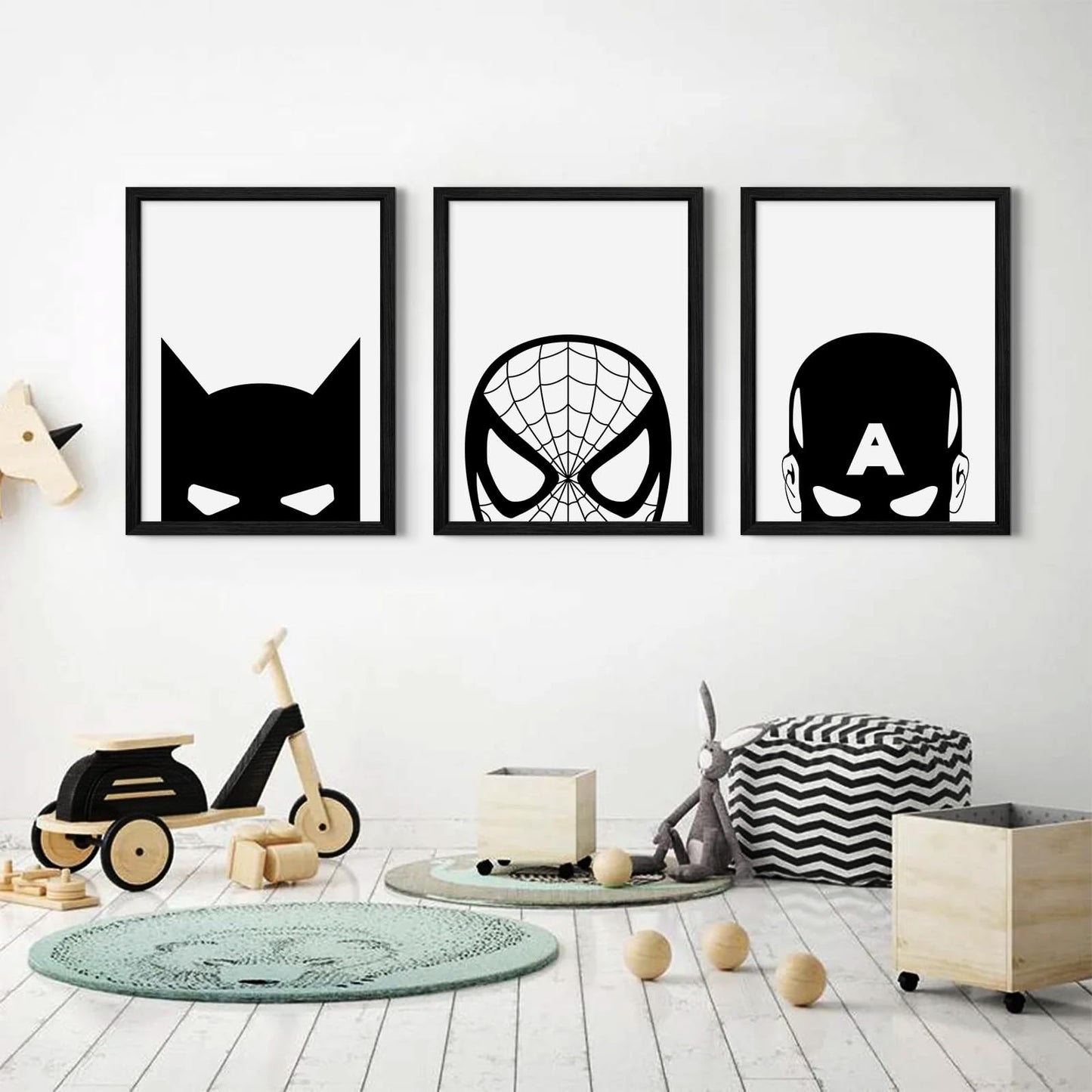 Spiderman Canvas Wall Art Decor Black And White Nursery Wall Art Posters Boys Room Prints Spiderman Posters Pictures Kids Boys Wall Decor Painting for Bedroom Bathroom 12x16 Inch Black Framed Set of 3