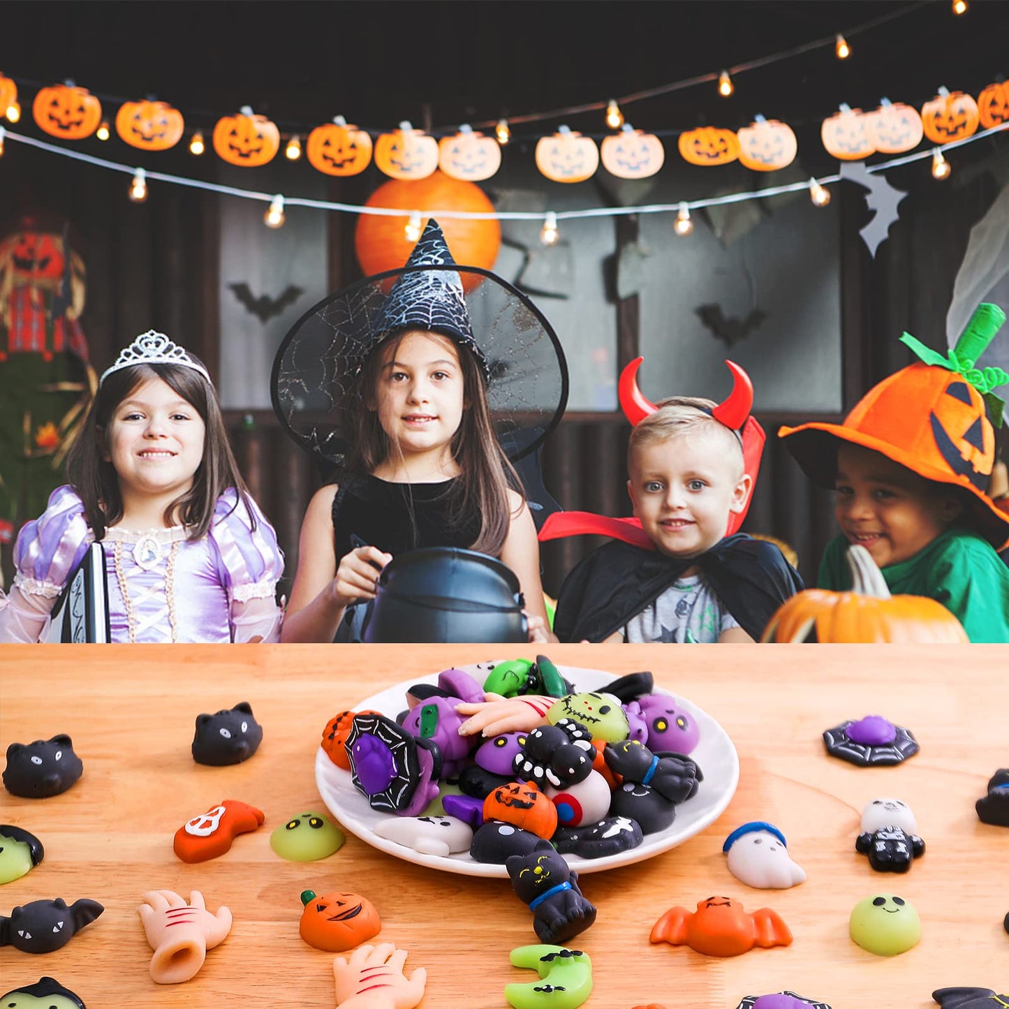 50Pack Halloween Goodie Bag Fillers Mochi Squishy Toys, Party Favors for Kids, Kawaii Squishies Fidget Toys, Stress Relief Toy Trick or Treat Stuffers Classroom Rewards Carnival Prize