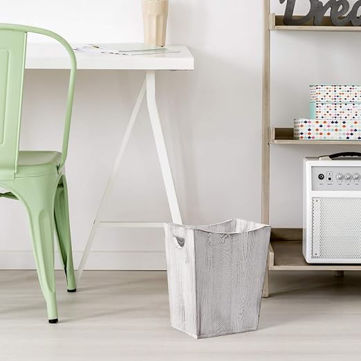 SEHERTIWY Grey Trash Can Wastebasket, 2 Gallon Small Waste Basket with 2 Handles, Rectangular Bathroom Garbage Can for Bathroom, Office, Living Room, Bedroom, Kitchen