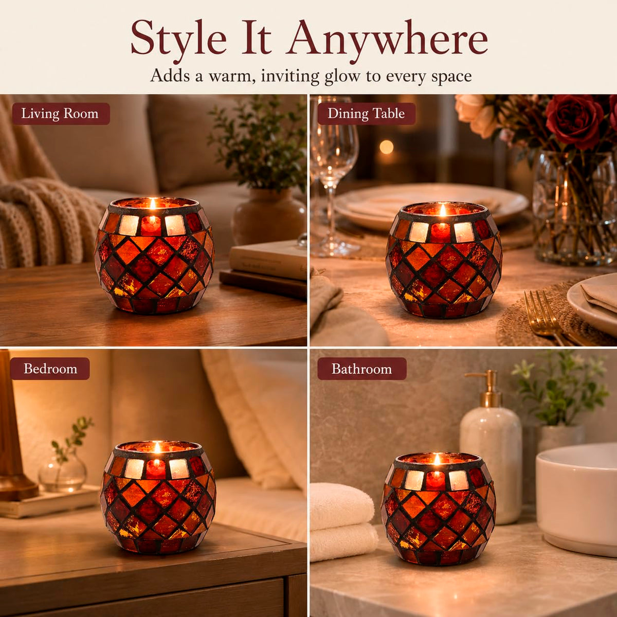 Votive Candle Holder Tea Lights - Glass Candle Holders, Mosaic Tealight Candle Holder, Candle Jar Cup for Wedding Centerpiece Party Table Decorations, Valentines Day Decor
