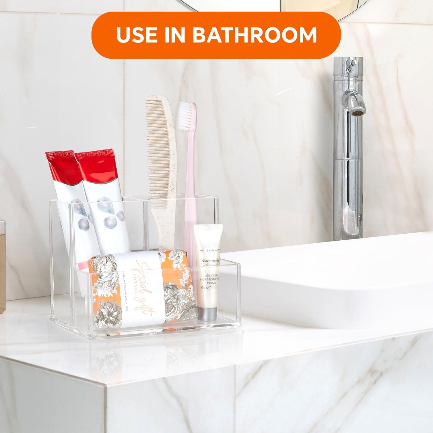 Banafich 2 Packs Pen Holder for Desk, Clear Acrylic Pencil Holder for Desk, Marker Holder with 3 Compartments, Pencil Organizer for Home, Office, Classroom, Bathroom