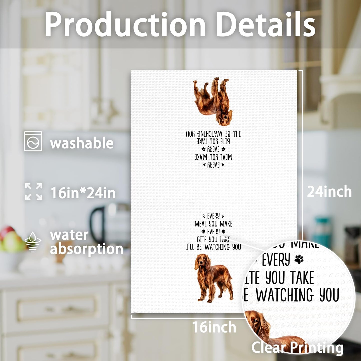 OINDADE Irish Setter Dog Gifts Kitchen Towels, Gifts for Irish Setter Dog Owners Lovers Hand Towels, Funny Every Meal You Make Dish Tea Towel for Kitchen, DogLovers Gift Bathroom Decor, 16x24In