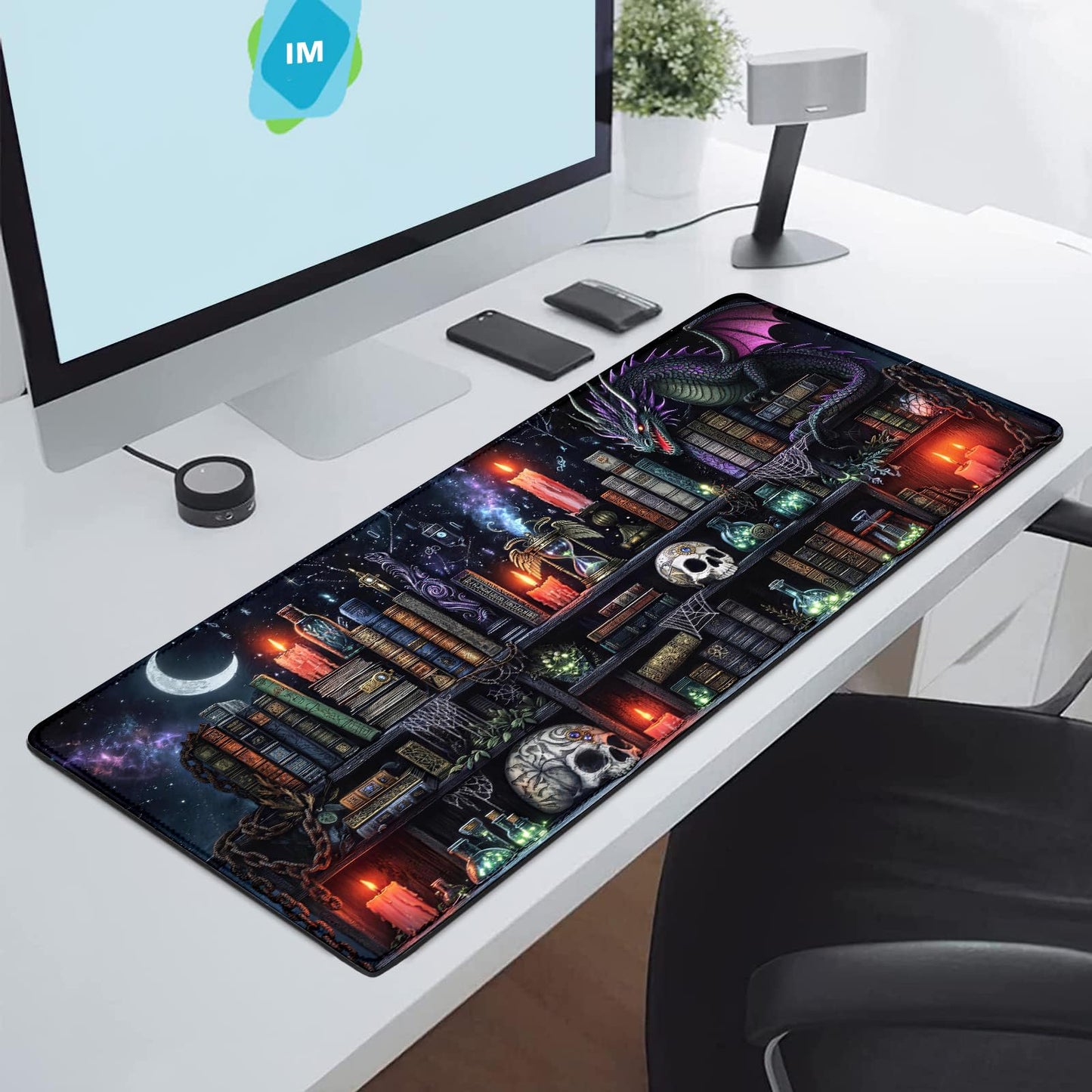 Extended Gaming Mouse Pad 31.5 x11.8 inch, Large Non-Slip Rubber Desk Mat for Gamers, Waterproof Smooth Surface for Precise Mouse Control, Washable Computer Keyboard Pad (Gothic Dark Library)