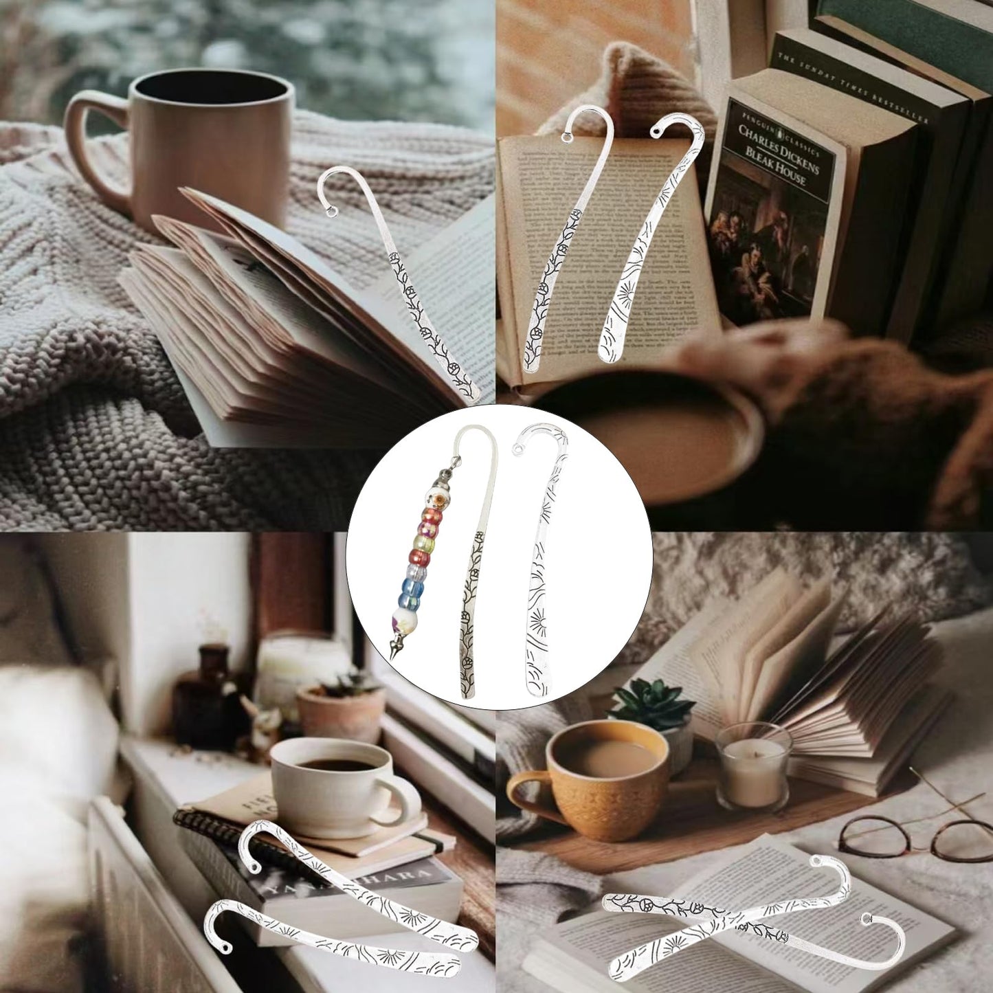 12 Pcs Beadable Bookmarks DIY Metal Blank Bar Bookmark for Beads Metal Bookmark Hairpin Hook Carved Antique Vintage Bookmarks Gift for Book Lovers Student Teacher Office Supplies (Silver)