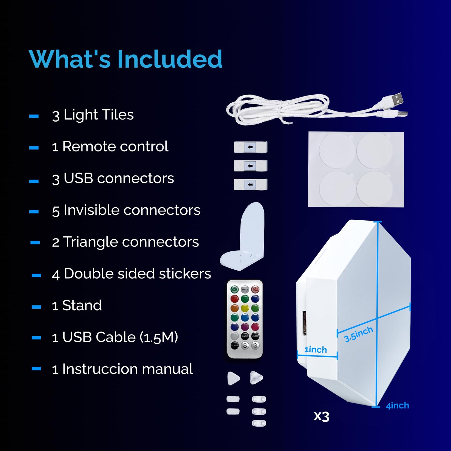 Emberela HEXlights 3-Pack Hexagon Lights, Touch and Remote Controlled RGB Wall Panels - LED Light Panels for Living Room, Bedroom, Game Room Decor - Table Stand Included
