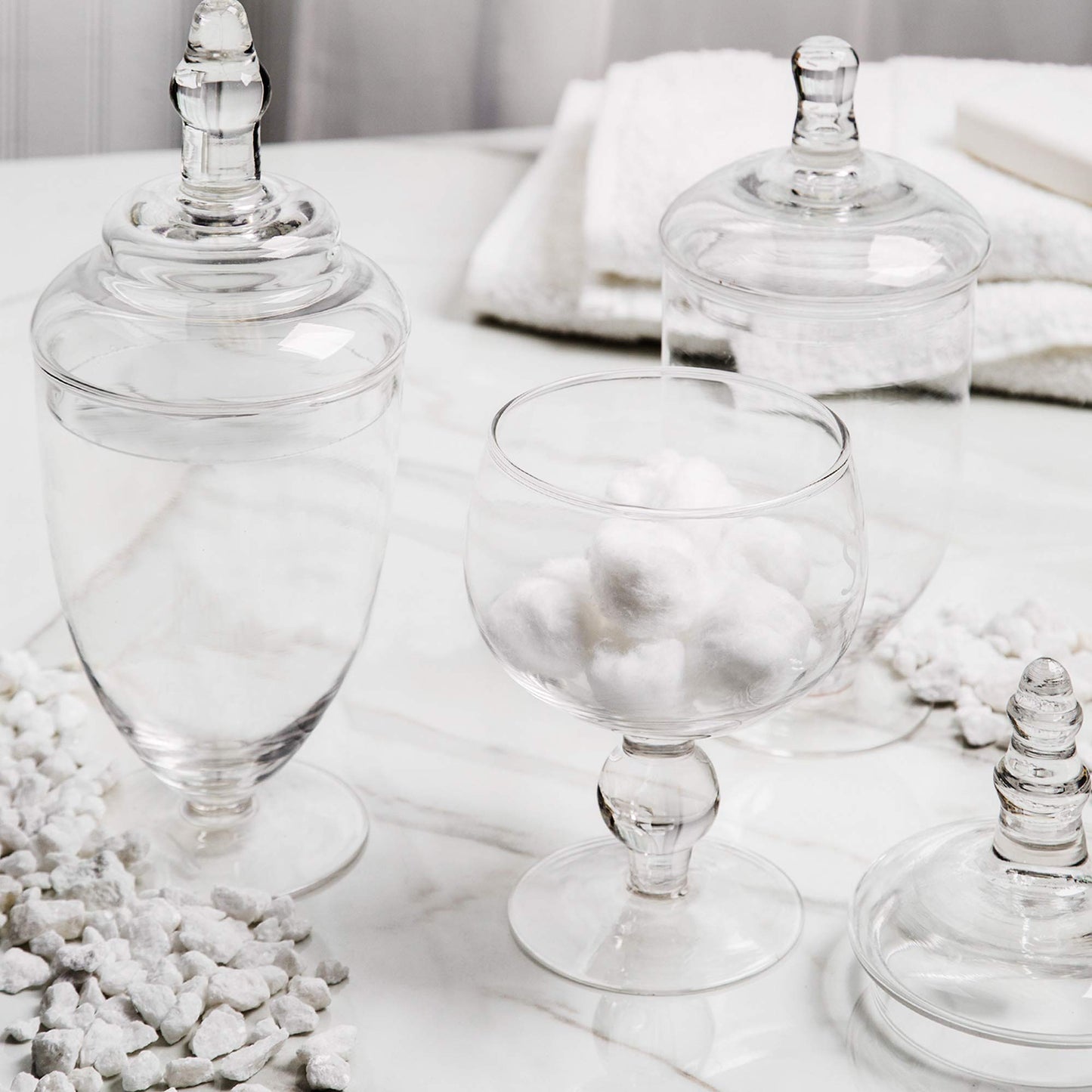 Small Apothecary Jars with Lids Set of 3, Home Essentials & Beyond, for Candy Buffet, Glass decor, Laundry Room, Potpourri, DIY Crafts and Bathroom Jars