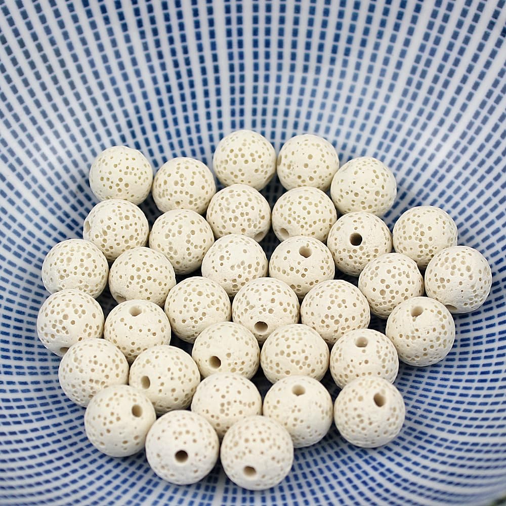 MJDCB Natural Multicolor Volcanic Lava Stone Round Loose Stone Beads DIY for Jewelry Bracelet Making 15" (14mm, White)