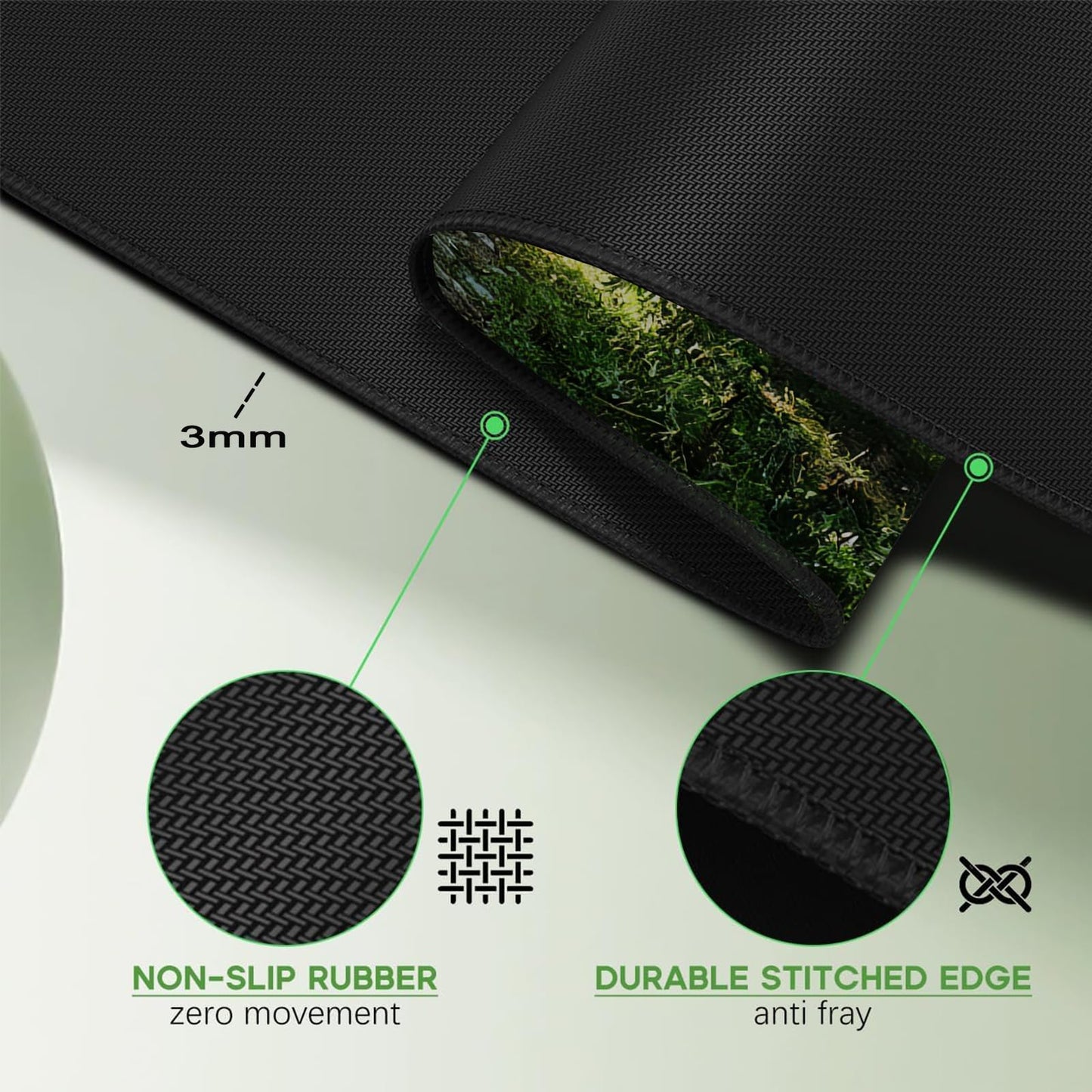 Gudnis Morning Mist Forest Mouse pad, Micro-Woven Fabric Desk pad,Large Green Tree Natural Scenery Desk mat with Sewn Edges, Anti-Slip Rubber Base, Suitable for Office laptops, Size 31.5×11.8 in