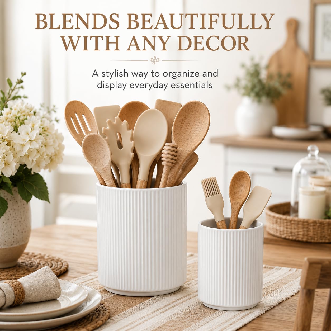Utensil Holder,Ceramic Kitchen Utensils Holder for Countertop-Set of 2