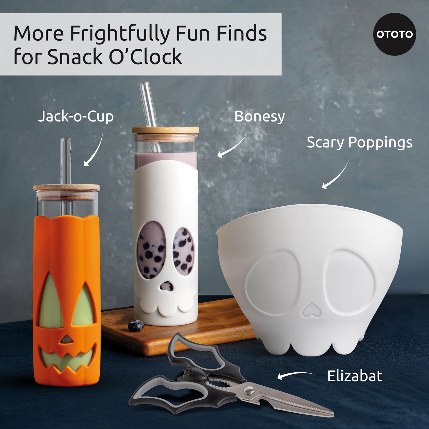 OTOTO NEW Jack-o-Cup Glass Cups with Lid and Straws - Glass Coffee Tumbler with Straws, Halloween, Goth, Witchy Gifts, Iced Coffee Cups, Glass tumbler with Bamboo Lid, 16.9oz