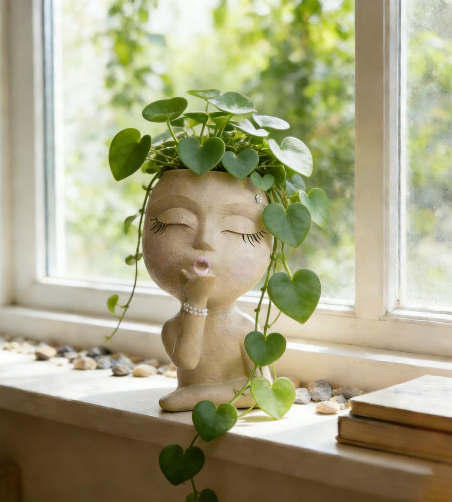 COMODID Cute Plant Pot Head Planter,Face Planters Pots Head,Succulent Pots,Unique Planters,Decorative Pots for Plants Indoor,Funny Plant Pots,Face Vase (Khaki)