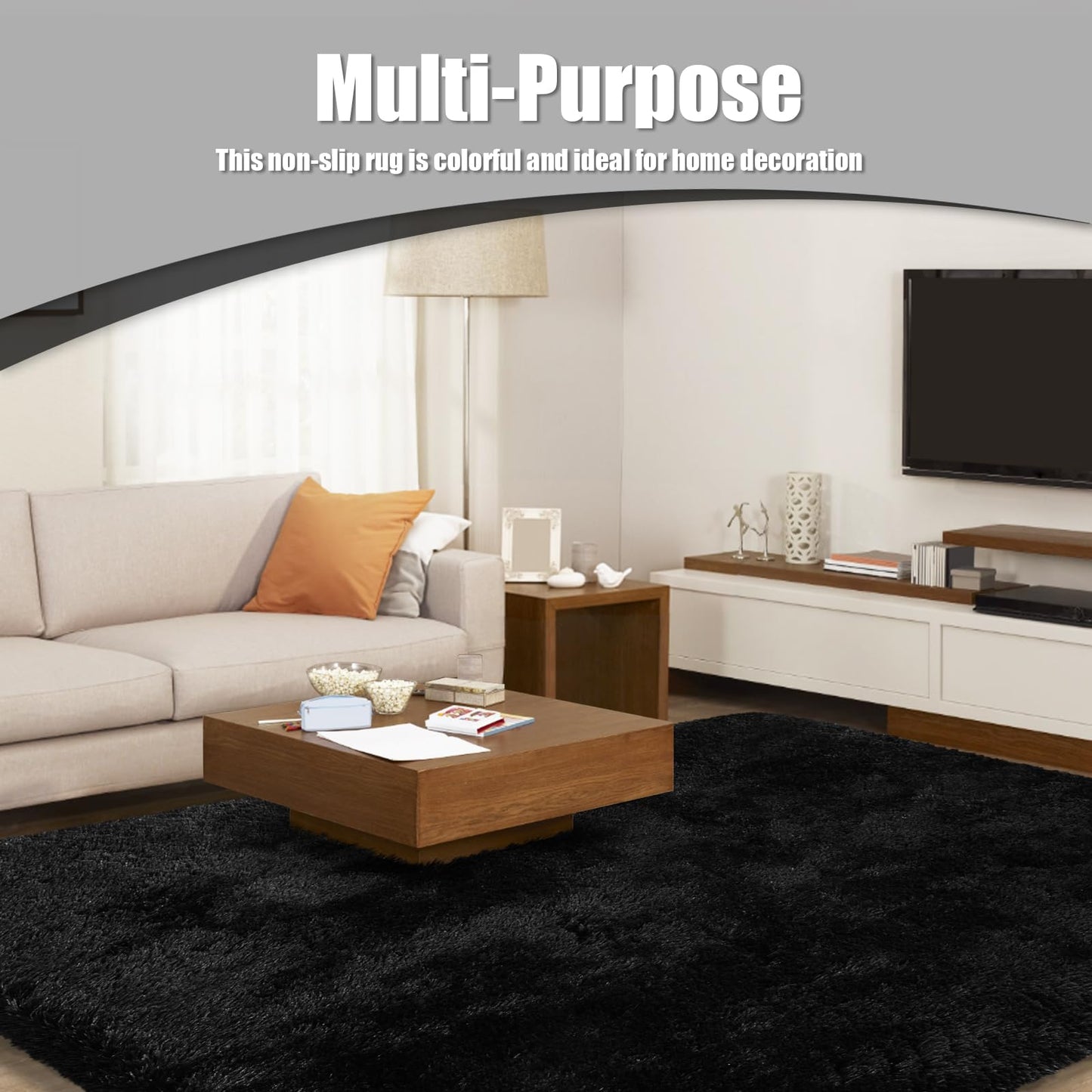 8x10 Fluffy Area Rugs for Living Room,Shag Area Rug for Bedroom,Black Soft Fuzzy Rug Non-Shedding Indoor Plush Carpet for Bedroom Home Decor