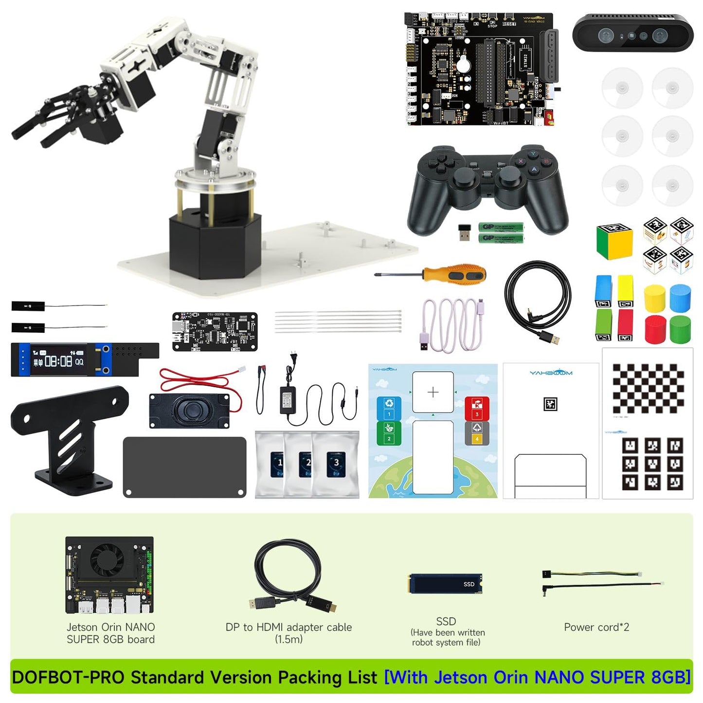 Yahboom Jetson Orin Nano Super 8GB 6DOF Robotic Arm 3D Space Scanning, Depth Camera Visual Recognition AI Vision AI Voice Interaction ROS, Python Programming Data