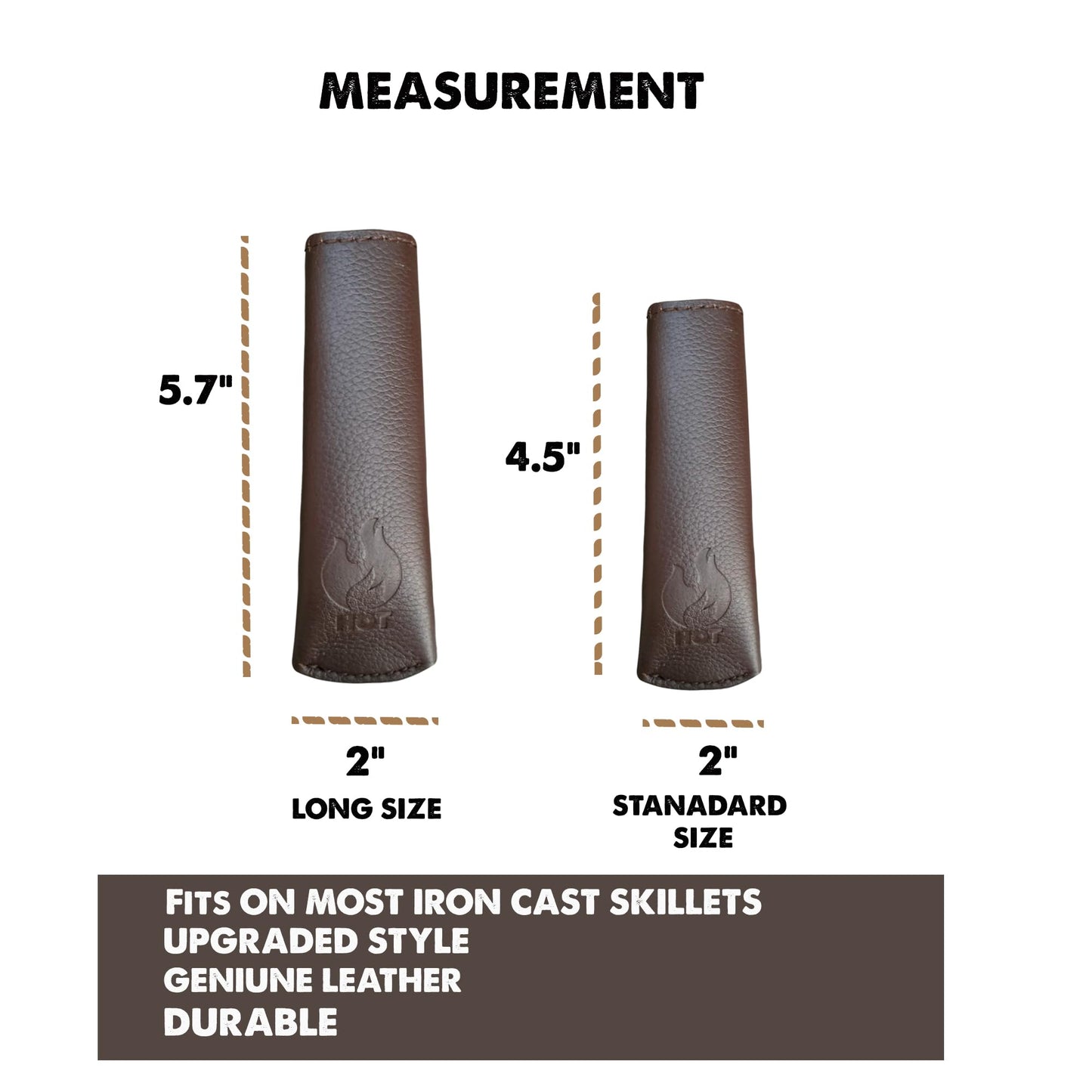 I.N Premium Leather Cast Iron Skillet Pan Handle Cover (Standard 4.5) Thick Leather Heat Resistant Handle Holder for Cast Iron Skillets & Pans (Handmade)