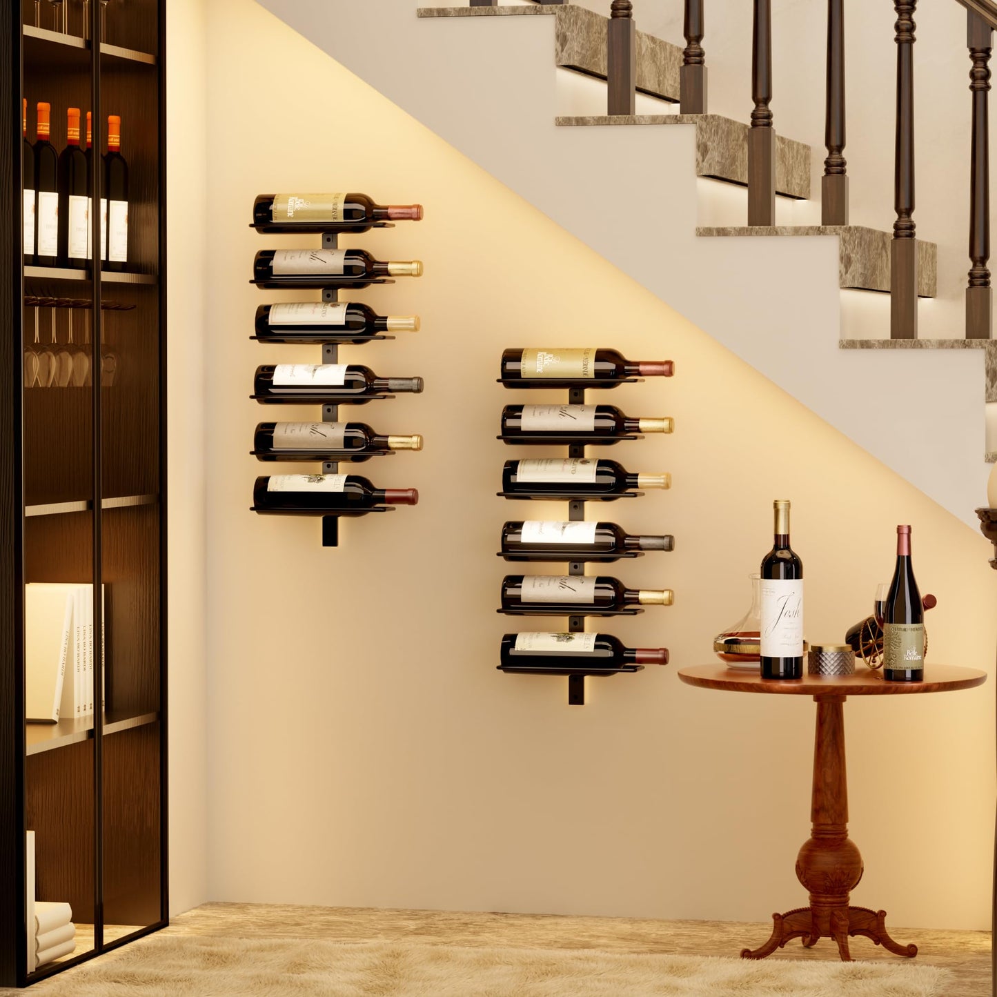 B4Life Wine Rack and Holder Wall Mounted 12 Bottles, Metal Hanging Mount Racks for Wall, Liquor, Champagne for Bottles Storage Home Bar, Cellar and Kitchen, Dining Room (Black, 12 Bottle)