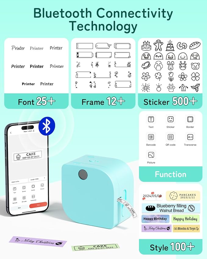 Phomemo Label Maker Machine with Tape, P12 Bluetooth Small Label Maker with Multiple Templates Thermal Transfer Ribbon Printer Machine for Home, School, Gift Wrapping, Office, Green