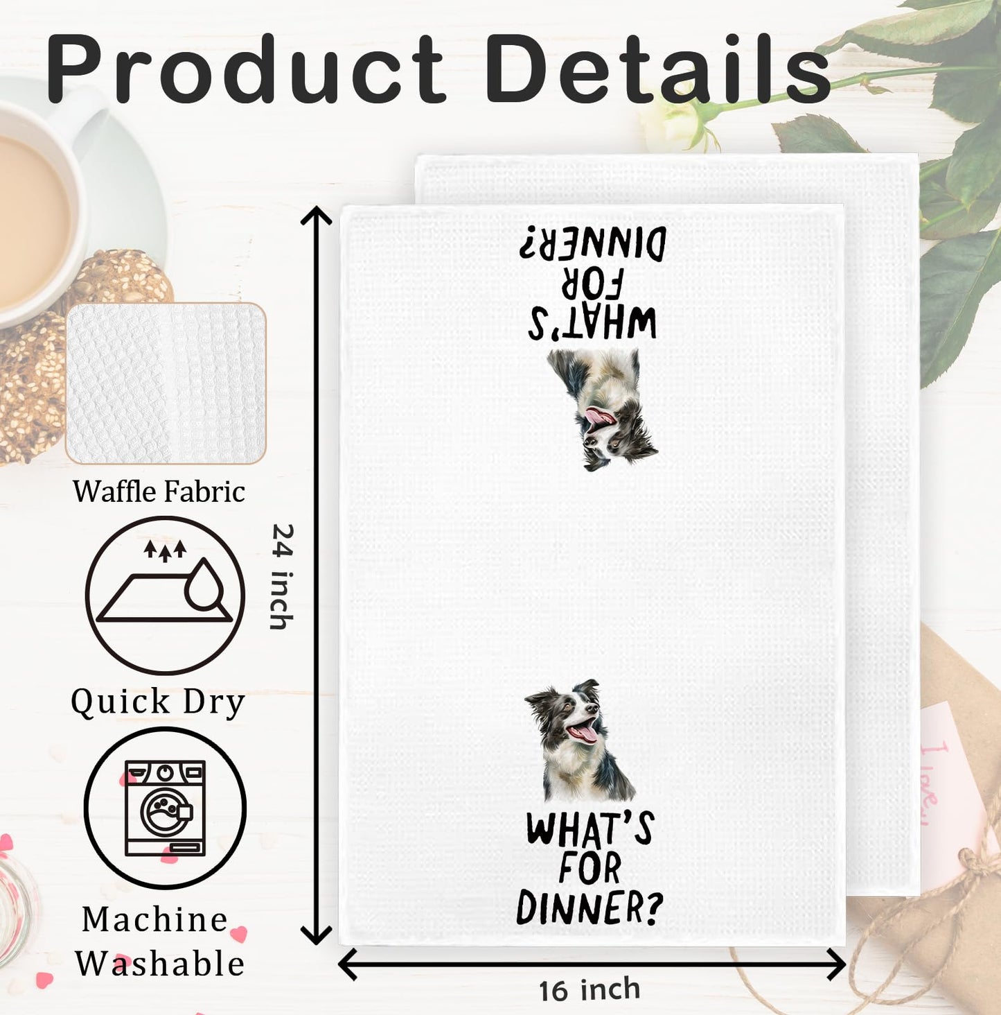 FDHSPAAM Funny Border Collie Kitchen Towels, Border Collie Gifts for Women, Dog Mom Lovers Owner Gifts Dish Hand Tea Towels for Kitchen Bathroom Decor, Dog Bathroom Decor, 16x24 Inch