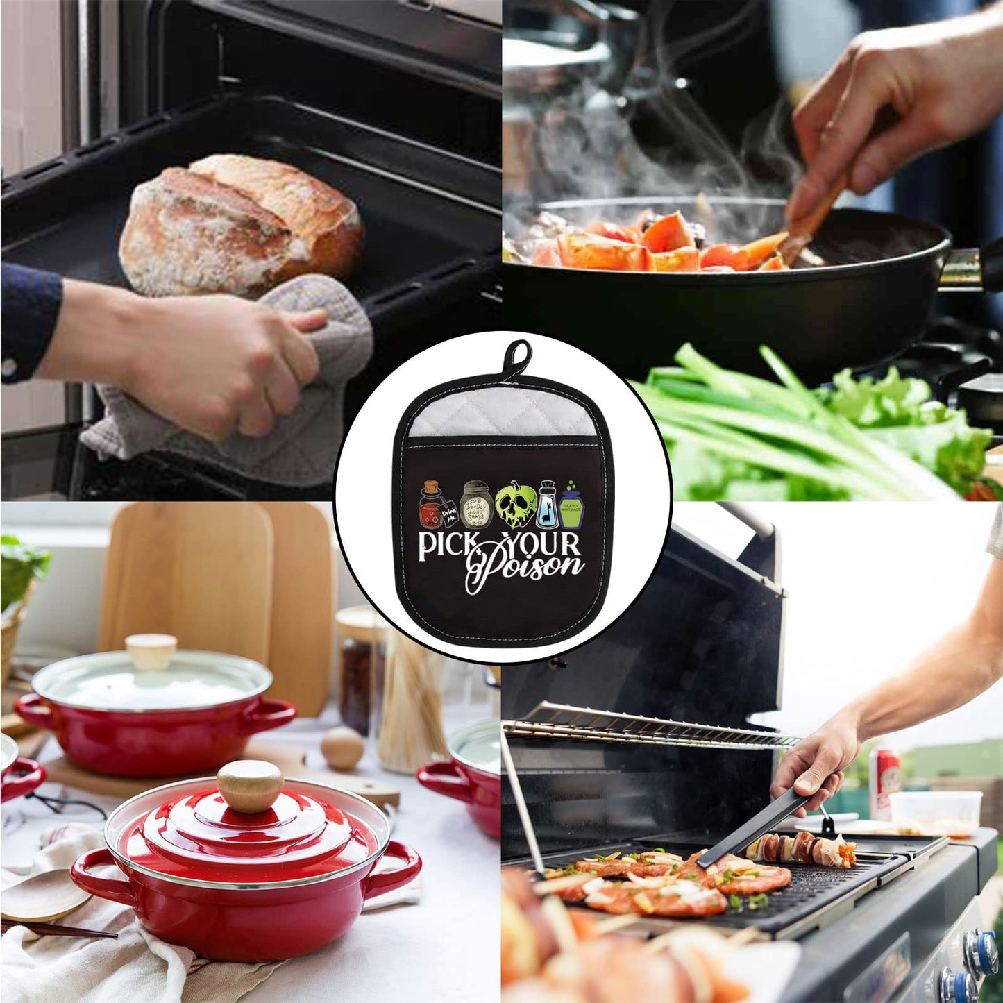 ZJXHPO Halloween Evil Queen Pot Holder Gift Villain Lover Baking Gift Pick Your Poison Oven Mitts Gift Witch Oven Pads Pot Holder (Poison holder)