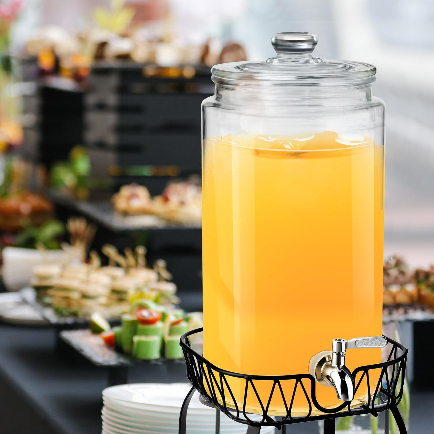 Honeydak 1 Pack 3 Gallon Glass Drink Dispenser for Parties Glass Beverage Dispenser with Stand and Spigot Leakproof Iced Water Storage Lemonade Juice Jar Mason with Lids for Wedding Parties Kitchen