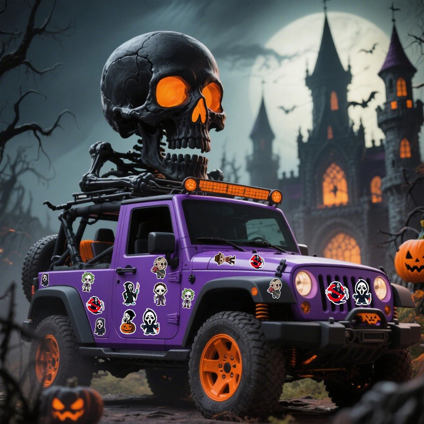 ROMINVIC Halloween Car Magnet Decorations 9 Pcs,Ghost Face Magnetic Car Decals,Garage Door Stickers Decors, Glow in The Dark Holiday Magnet for Fridge