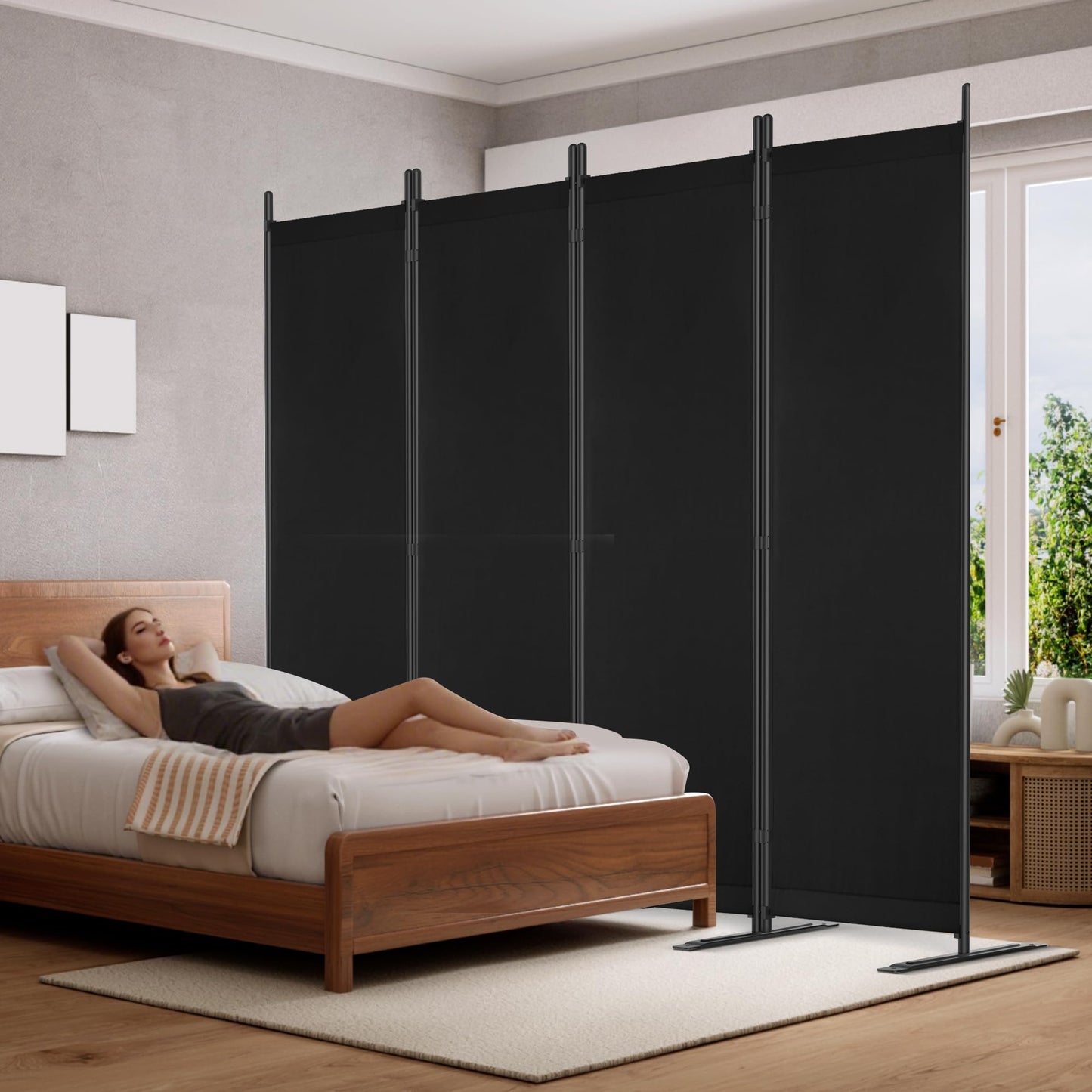 Yettsoy Room Divider 6FT Tall Folding Privacy Partition Screen, 88'' W Portable Wall Divider for Room Separation, Freestanding 4 Panel Room Divider Panel Privacy Screen for Dorm Studio Office, Black