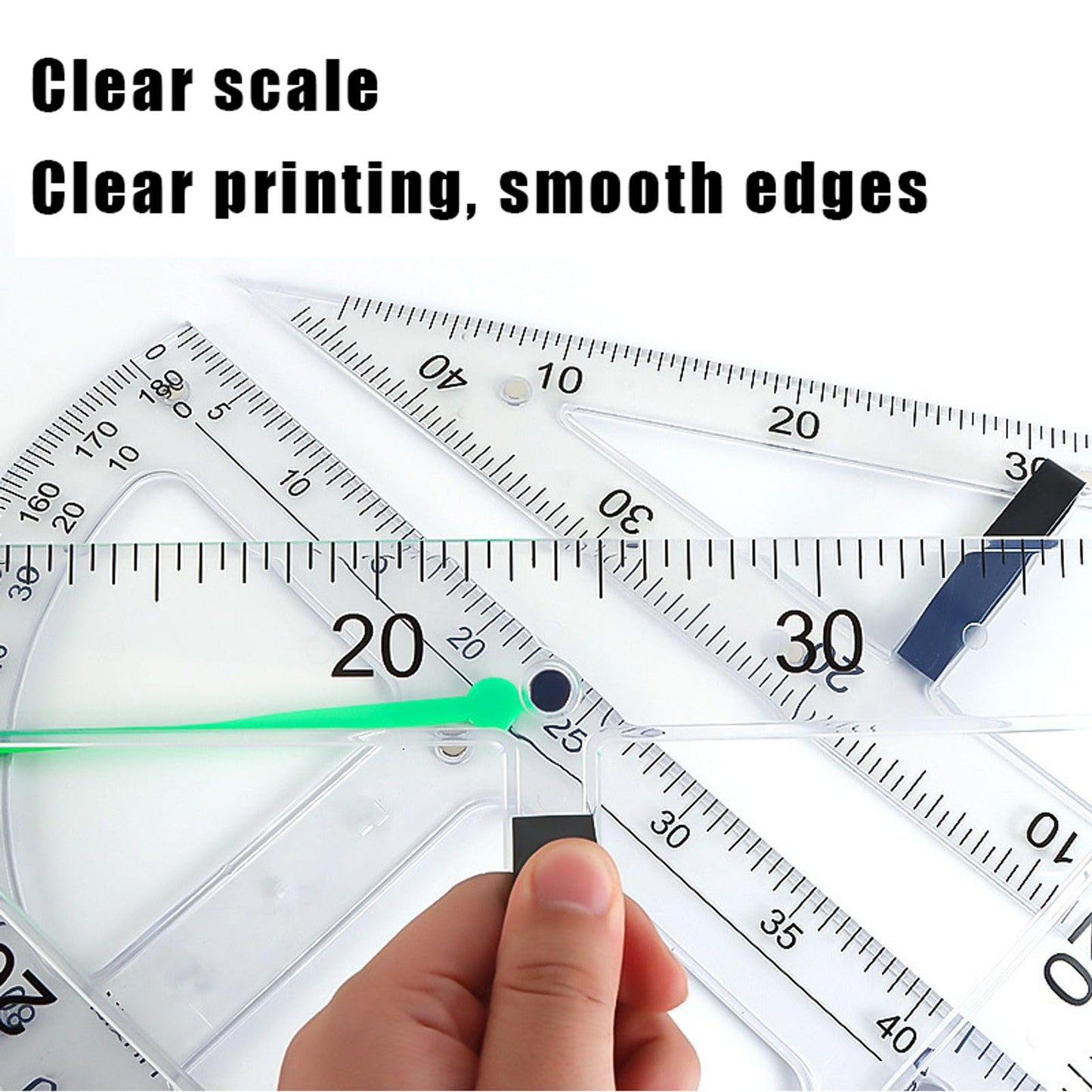 Magnetic Geometry Tool, Protractor, Triangle Rulers Easy Attachment Blackboard Measurement Kit, Teacher Board Protractor Multi-Purpose Kit Large (Transparent-4pc)