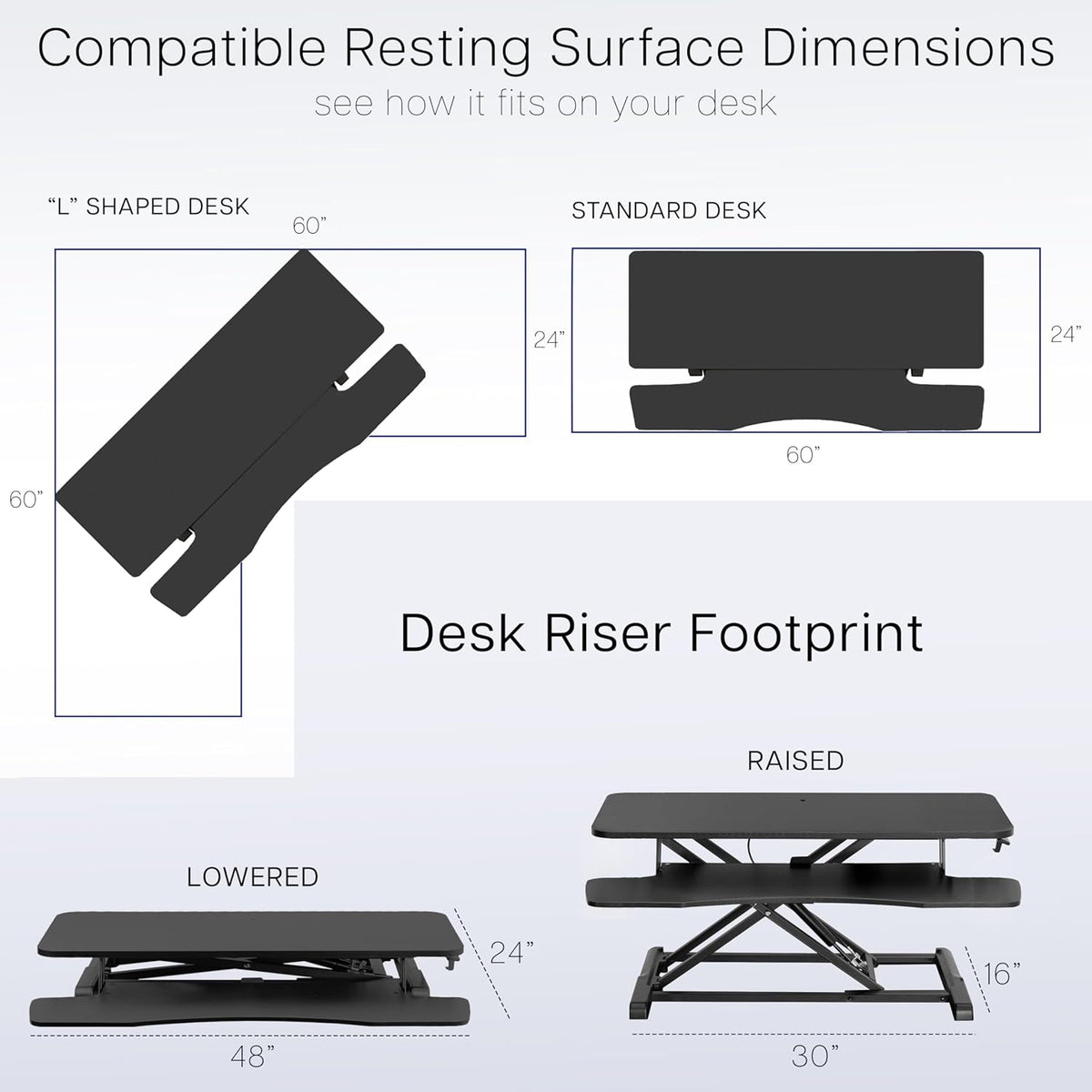 VIVO 42 inch Desk Converter, K Series, Height Adjustable Sit to Stand Riser, Dual Monitor and Laptop Workstation with Wide Keyboard Tray, Reclaimed Wood Top, Black Frame, DESK-V042KP