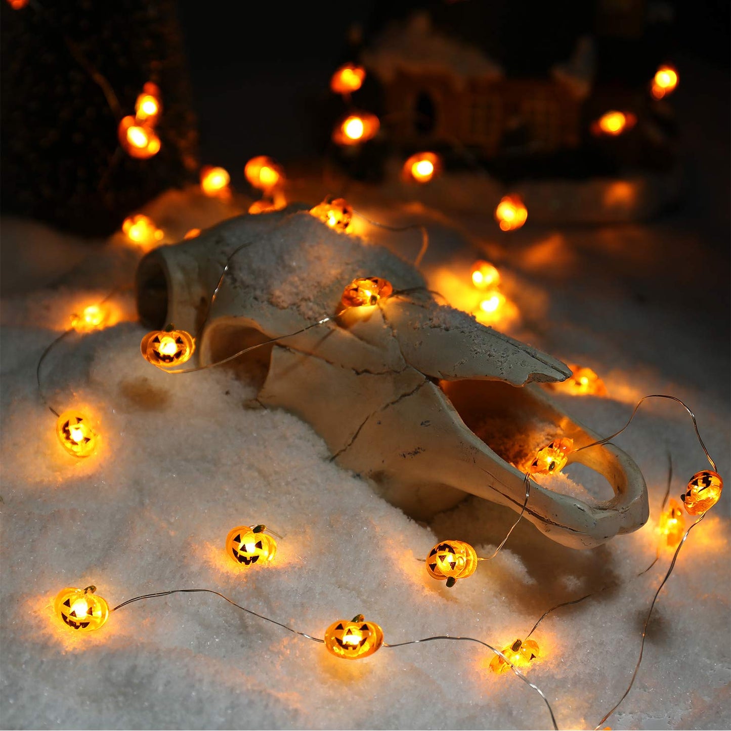 Brizled Pumpkin Halloween String Lights - 40 LED, 13.12ft, 8 Modes with Remote & Timer, Flexible Copper Wire Jack-O-Lantern Lights for Warm White Halloween Party Decorations