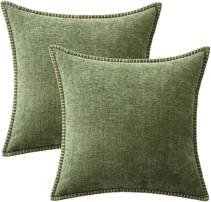 MIULEE Pack of 2 Euro Sham Pillow Covers 24x24 Inch Sage Green Farmhouse Decorative Throw Pillow Covers with Stitched Edge Soft Chenille Solid Dyed Summer Pillow Covers for Bed Sofa Couch Living Room