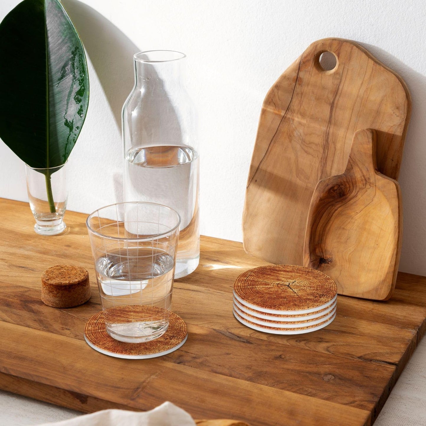 Wood Grain Coasters Set of 4, Absorbent Ceramic Drink Coasters Cup Mat for Coffee Bar Mug Table Protection Kitchen Home Decor, 4 Inch