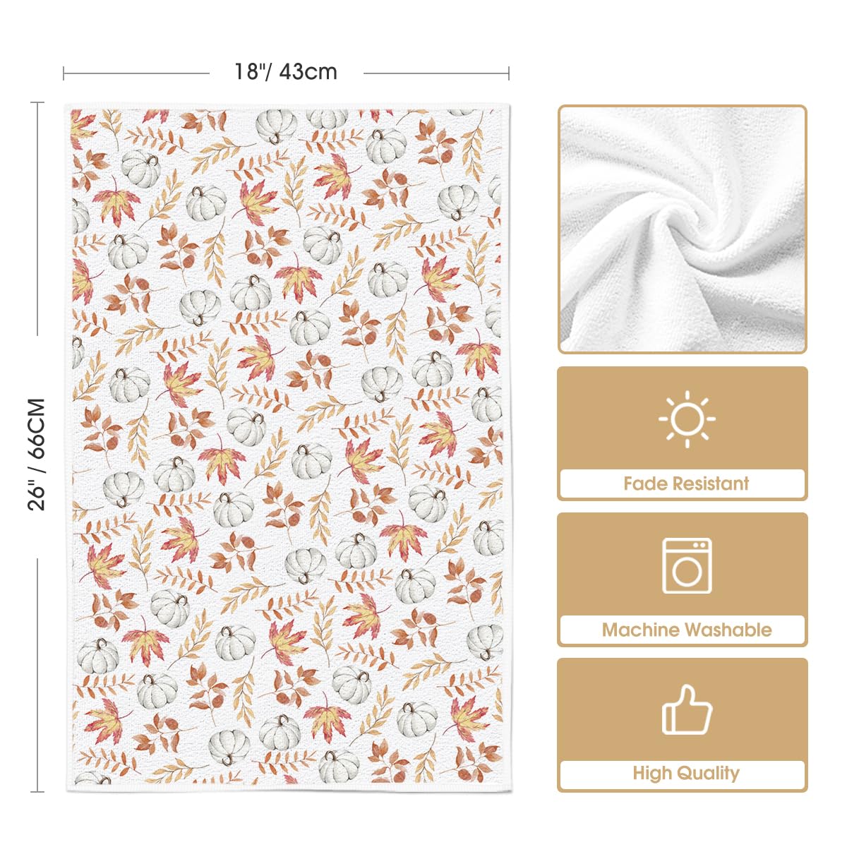 Artoid Mode Orange Leaves Pumpkin Fall Kitchen Towels Dish Towels, 18x26 Inch Farmhouse Decoration Hand Towels Set of 2