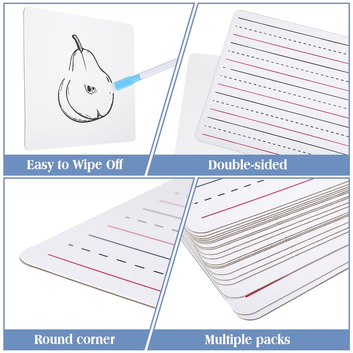 ReliThick 50 Pcs Lined Dry Erase Board with Markers 9 x 12 Double Sided Whiteboards Dry Erase Lapboards with Lines Ruled Writing Board Handwriting Practice