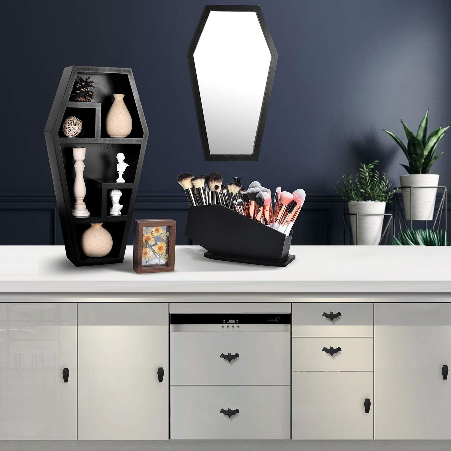 Gothvanity Gothic Bat Cabinet Knobs 8 Pack - Black Gothic Decor Handles for Kitchen Cabinet, Drawer, Dresser & Cupboard, Wooden 2.6x1.3 Inches