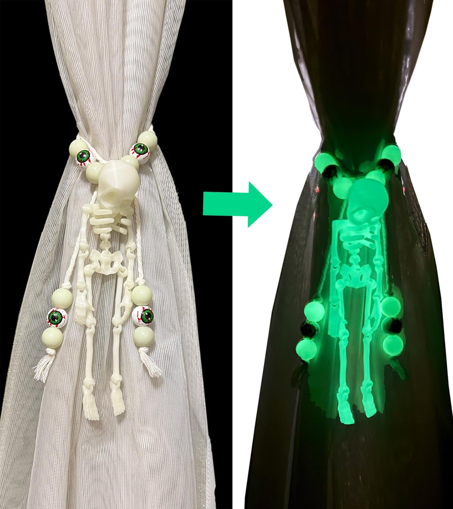Halloween Curtain Tiebacks Glow in The Dark Skeleton Curtain Holders for Halloween Decor, 2pcs