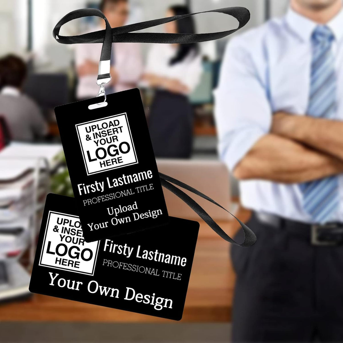 Custom Id Badge, Personalized Employee Photo Identification Card with Lanyard, Durable ID Card for Office Worker Doctor Nurse Student-Horizontal-Template1