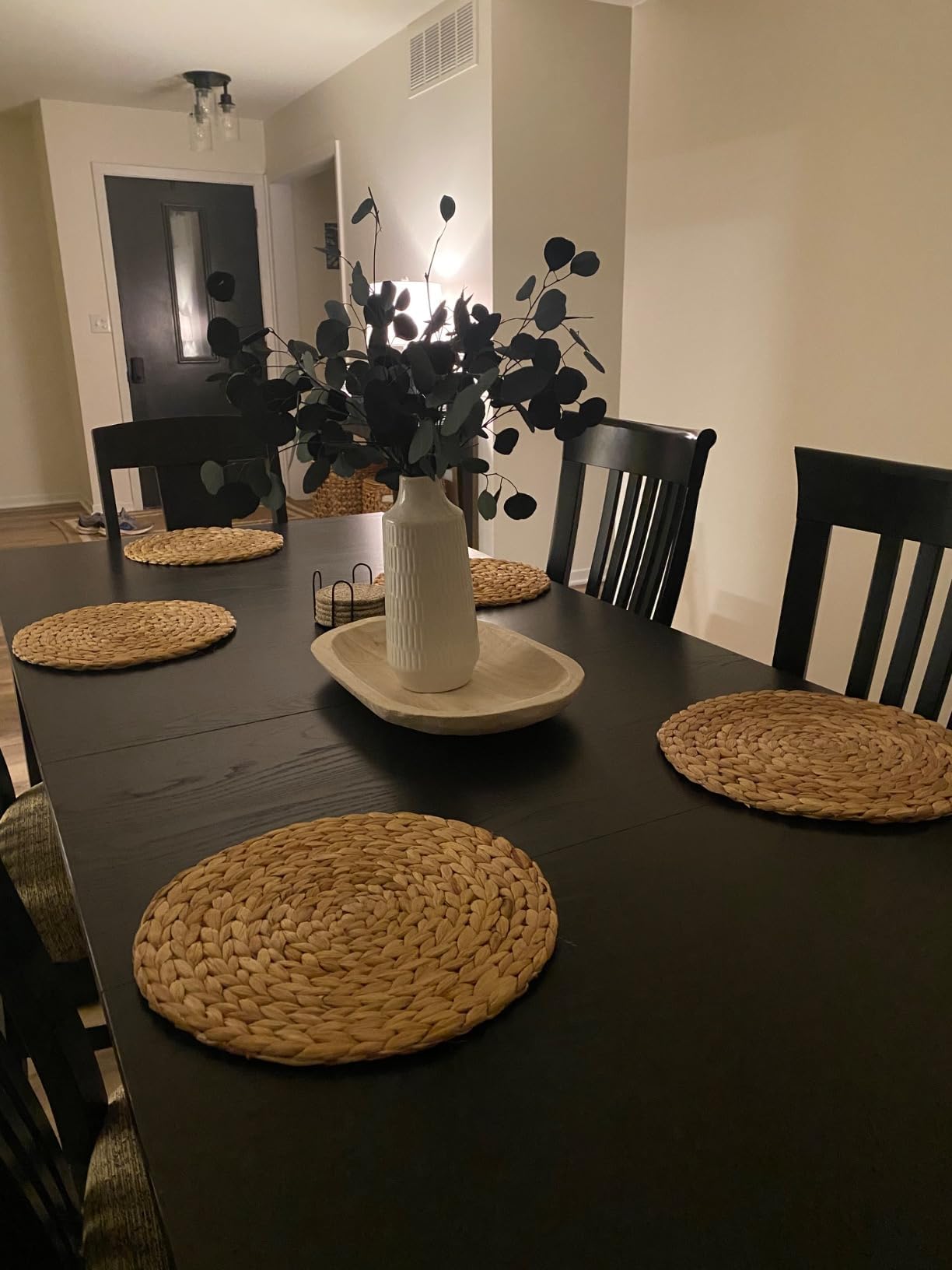 Round Woven Placemats Set of 2, Natural Wicker Place mats, Boho Farmhouse Rustic Plate Chargers, Rattan Table Mats for Dining Table, Fall, Halloween, Thanksgiving, Christmas Decor (13 inch)