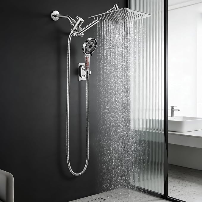 8 Inch Filtered Shower Head,Rain Shower Head with Handheld Spray Combo for Hard Water,Long Shower Hose