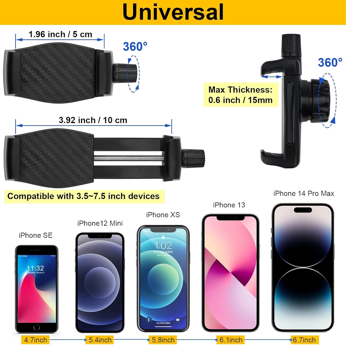 Magnetic Phone Holder,Heavy Duty Phone Mount for Truck/Tractor/Forklift/Boat/Motor Vehicles,Fit 3.5~7.5" iPhone/Nexus/Smartphone,360°Adjustable Arm 3.46" Magnetic Base