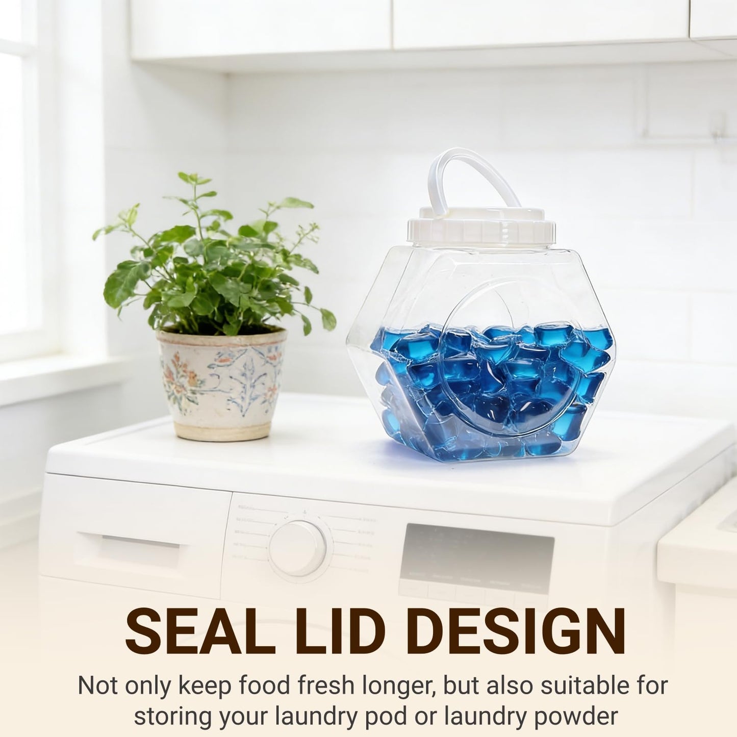 SOUJOY 2 Pack Plastic Candy Jar with Lid, 1 Gallon Cookie Containers for Kitchen Counter, Clear Hexagon Candy Display for Snacks, Dog Treats, Craft and Sewing Supplies, Coffee Pod, Laundry Pod