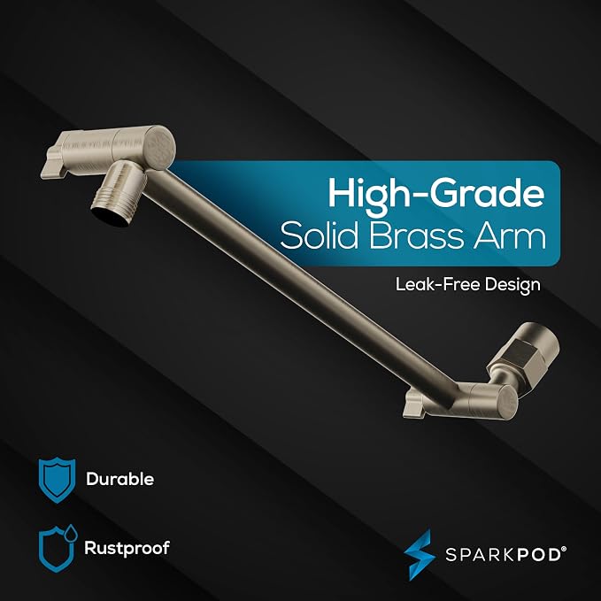SparkPod 6" Round Rain Shower Head with 11" Shower Arm | Shower Head & Extension Arm Combo, Height Adjustable, High Pressure Performance, Easy 1-Minute Installation, Brushed Nickel