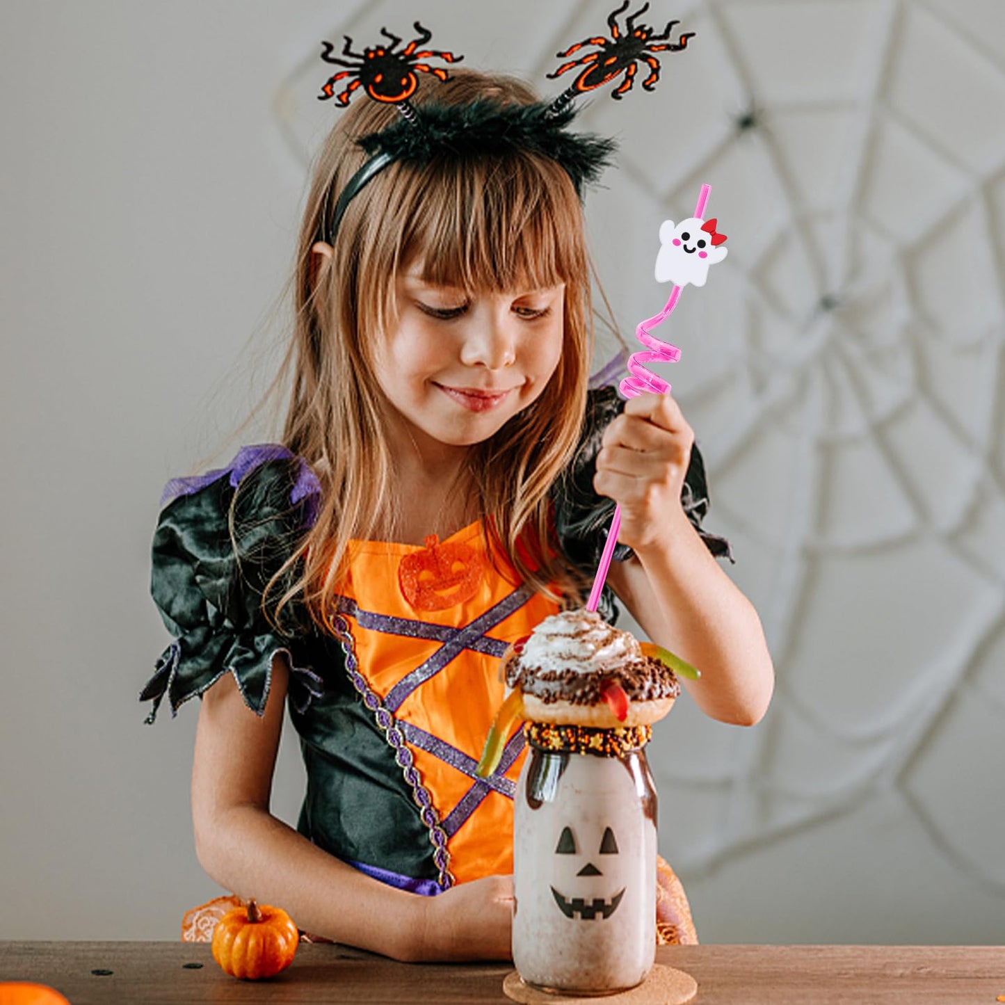 24Pcs Halloween party favors, Party Straw for Halloweens Decorations Pumpkin Ghost Cat Halloweens themed Party Straws
