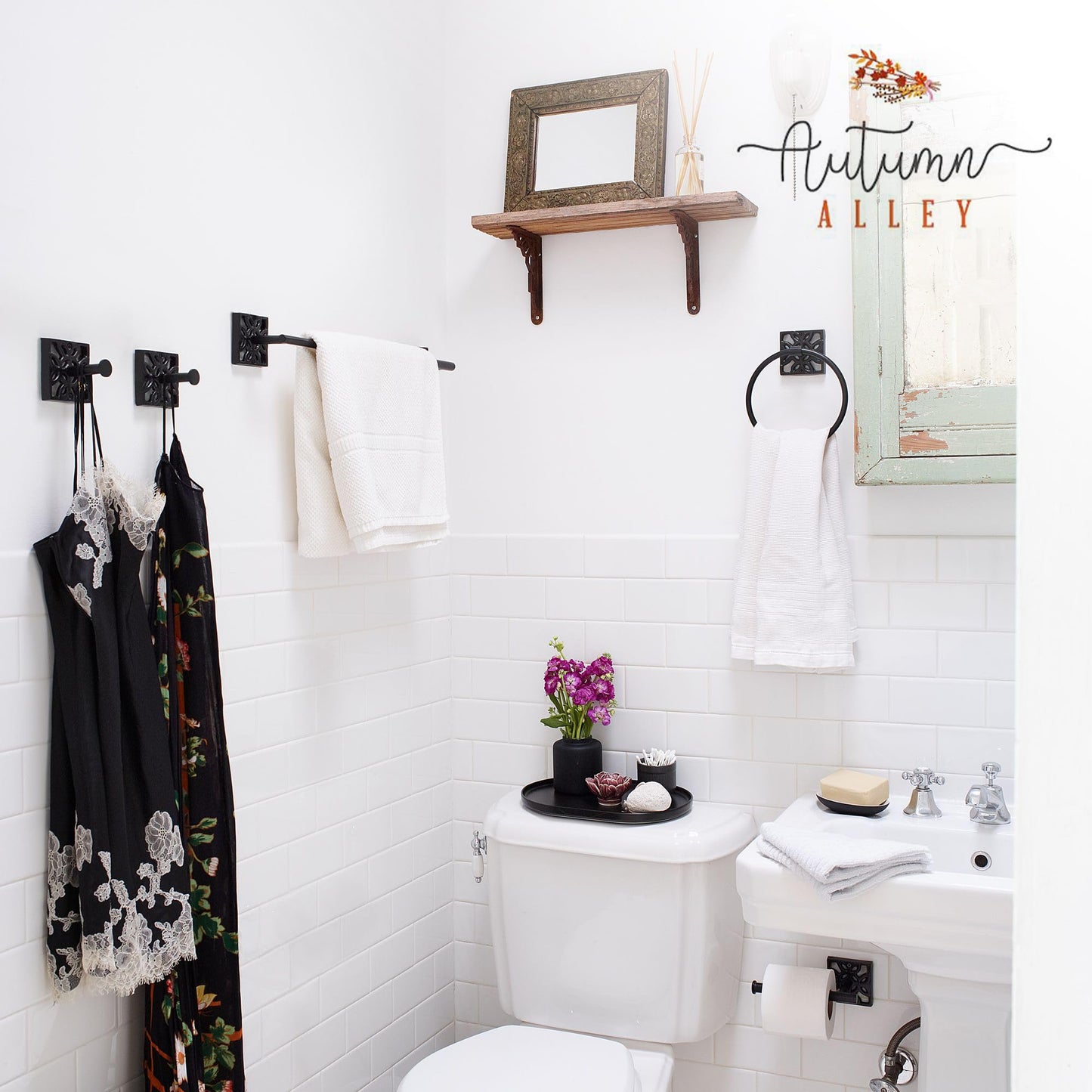 Autumn Alley Black Bathroom Towel Hook Robe Hook Wall Mounted - Decorative Wall Hooks for Towel, Robe, Coat, and Door Hooks for Bathroom Rustproof Modern Unique Style, 2 Pack